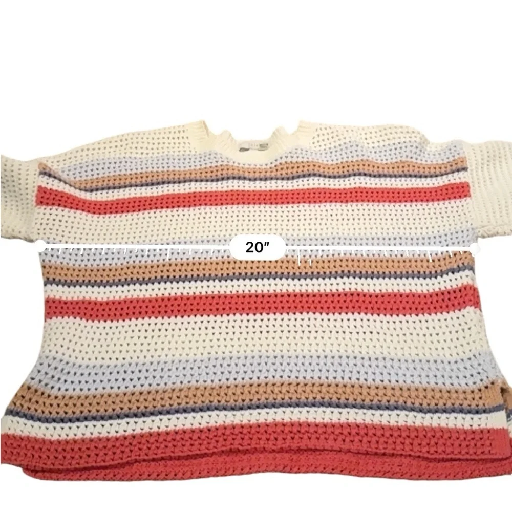 RTR Joie Diza White Multicolor Striped Open Knit‎ Long Sleeve Cropped Sweater L